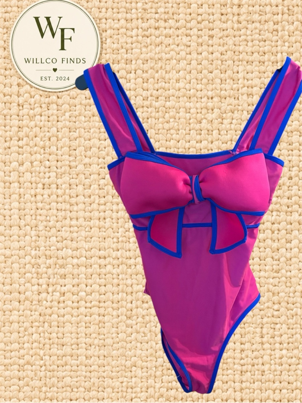 Pink Blue Bow One Piece Swimsuit Small Cutout Colorblock High Cut